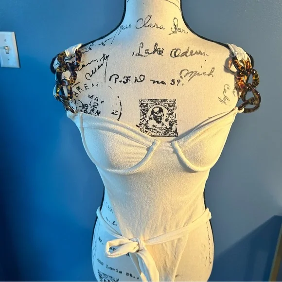 SAME Los Angeles animal print Chain One Piece (Faux Suede Cream) swimsuit - Picture 2 of 16